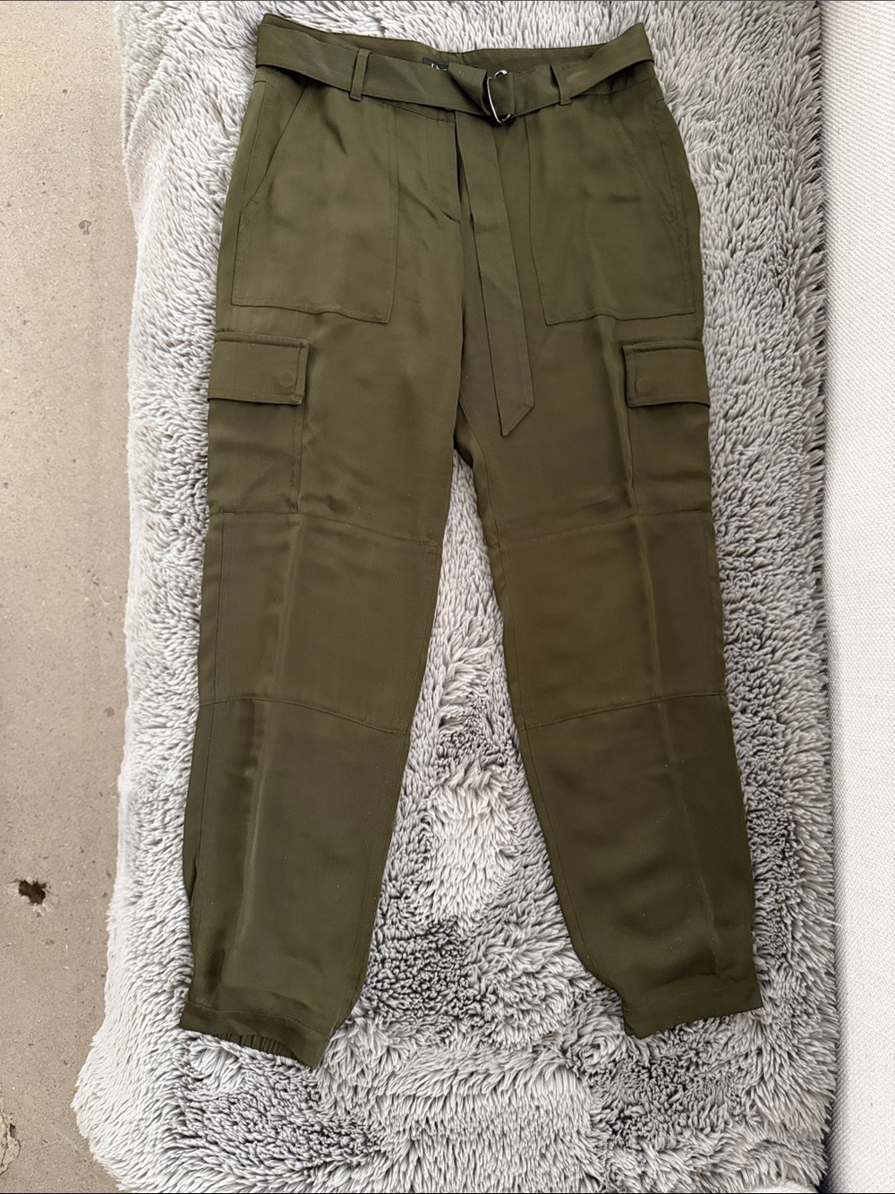 Theory Olive Green Cargo Ankle Pants with Belt and matching top